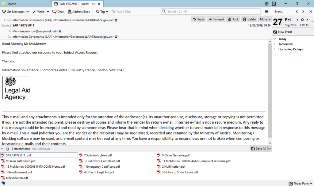 13 Files Disclosed by the Legal Aid Agency