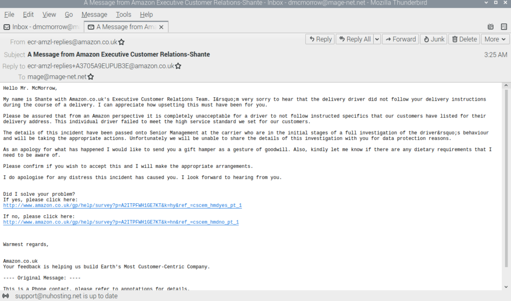 A Message from Amazon Executive Customer Relations-Shant